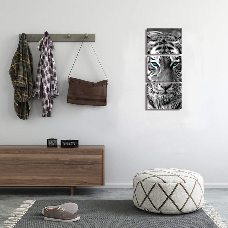 Visual Art Decor Black and White Tiger Decor Painting Wildlife Picture Canvas Wall Art for Home Office Bedroom Decoration Ready to Hang 12inx16inx3Pieces - Image 4